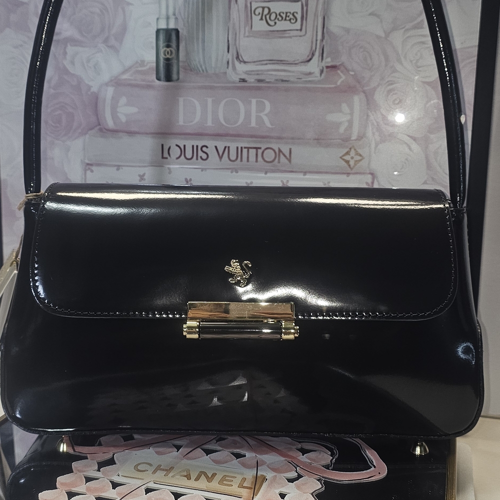 Barchetta R290 Lady Chic Black Shoulder Bag- Gold Accents‎ NWT